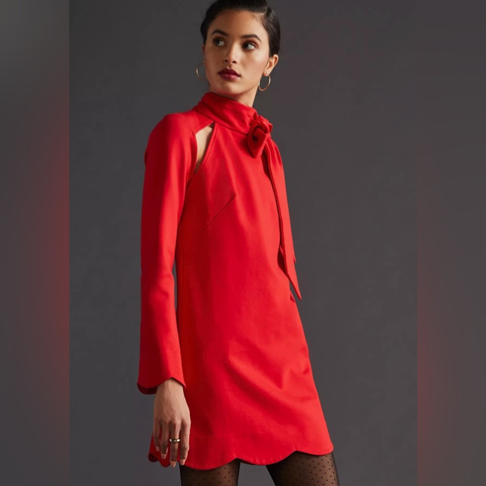 Anthropologie Red Long Sleeve Dress with Elegant Design
